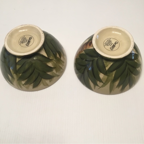Tabletops Gallery KONA Footed Soup Cereal Bowls SET Of 2 Handcrafted Palm Tree - Picture 6 of 9